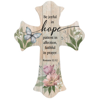 Wandkruis hout Be joyful in hope