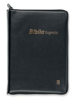 Portugese - Biblia preta zipper Black, Initation leather  