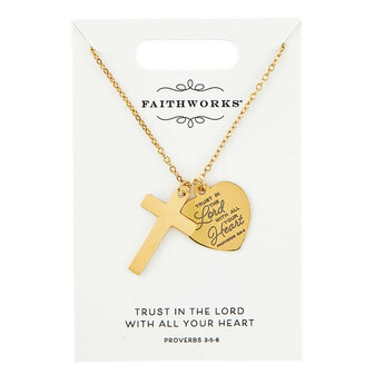 Ketting Faithful Heart Verguld Kruis/Hart