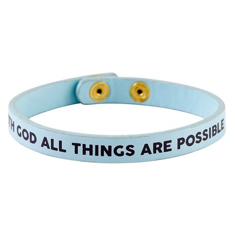 Leren armband met drukknoop With God all things are possible