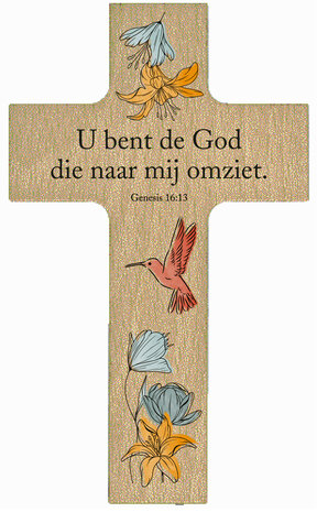 Houten kruisje U bent de God 