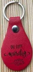 Faux leather keyring red Du bist wuerdig  