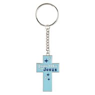 Sleutelhanger kruis Love like Jesus blauw