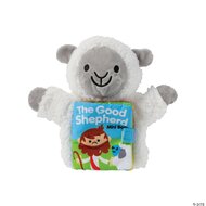 Pluche handpop met boek Jesus is the lamb