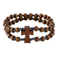 Double bead bracelet wood/cross