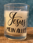 Klein glaasje met kaars Jesus mein alles  